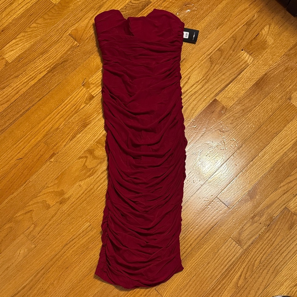 Fashion Nova Strapless Ruched Red Dress